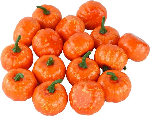Mini calabazas artificiales de simulación realista para festivales, Halloween, Acción de Gracias, decoración de cocina, juego de 16 unidades, color