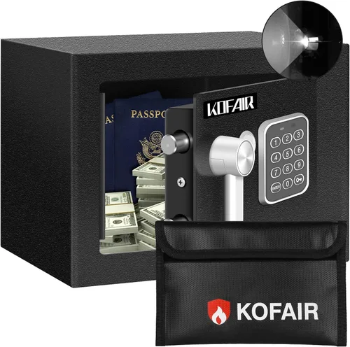 Caja de seguridad KOFAIR para el hogar (0.23 pies cúbicos) con bolsa ignífuga, caja de seguridad personal para ahorro de efectivo, caja de seguridad