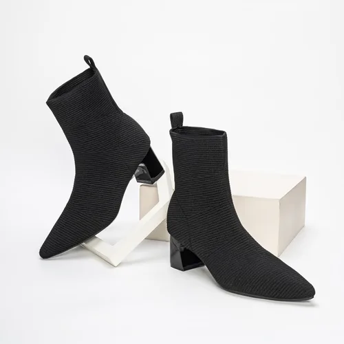 Miniatura 9 de Women's Ankle Boots Comfortable Pointed Toe Breathable Sock Knit Low Heel Fall Work Office Booties