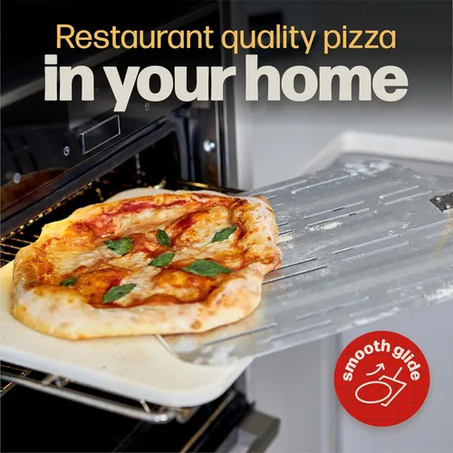Miniatura 5 de Hans Grill Pizza Peel PRO Hecho para pizza XL de 12 pulgadas + Paleta antiadherente de metal perforado profesional de grado restaurante para Gris
