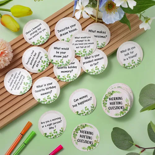 Miniatura 5 de Outus 50 tarjetas de preguntas con fichas para reuniones matutinas para estudiantes, tarjetas de ideas para preguntas en el aula, tarjetas