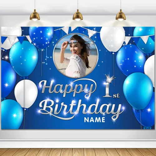 Miniatura 86 de Cartel decorativo personalizado de feliz cumpleaños número 100 – Cartel personalizado de fiesta de cumpleaños azul marino en tamaños grandes, fotos