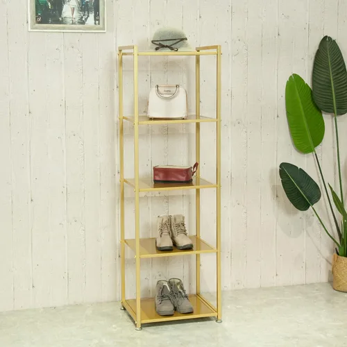 Miniatura 2 de ZIOTHUM Estantería dorada, estantería dorada, estantería de 5 niveles, estantería para zapatos, estantería de esquina de metal alto y estrecho