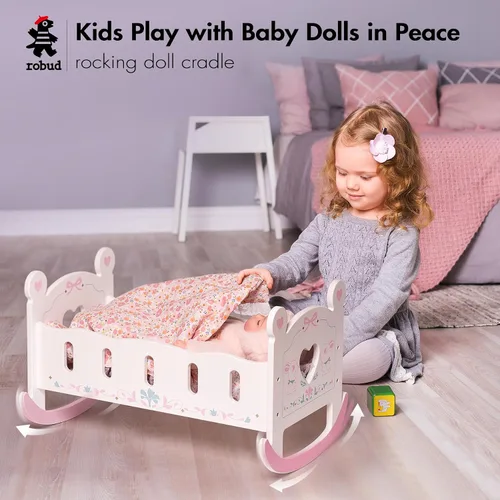 Miniatura 3 de ROBUD Cuna de Madera para Muñecas de Bebé, Juguetes de Cama para Muñecas de Bebé, para Muñecas de Hasta 18 Pulgadas, Accesorios para Muñecas