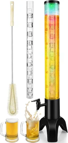 Mimosa Tower, dispensador de torre de bebidas de 100 oz/3 L con tubo de hielo y luz LED, dispensador de cerveza de mesa (1 unidad)
