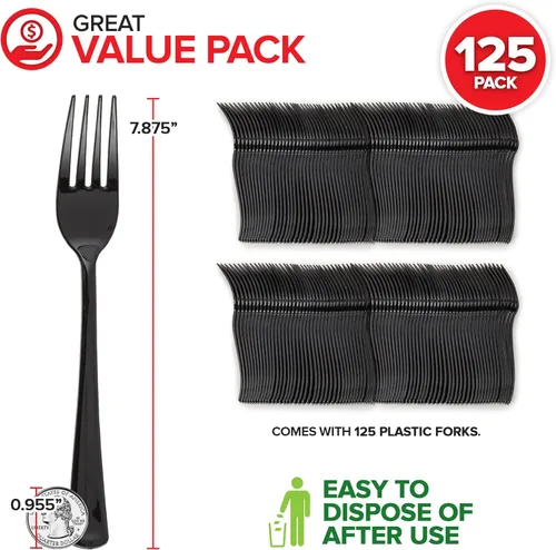 Miniatura 2 de Tenedores de plástico (125 unidades), cubiertos desechables para cena, utensilios resistentes, cubiertos pesados para fiestas, cubiertos a granel