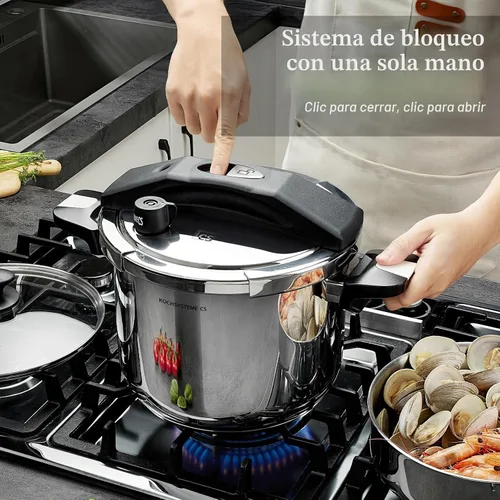 Miniatura 4 de KOCH SYSTEME CS Olla a presión de acero inoxidable de 10.5 cuartos de galón, olla de presión 3 en 1, bloqueo con una mano, 3 ajustes PSI olla a