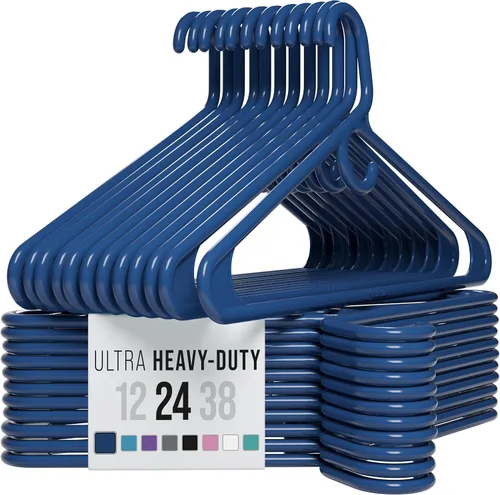 Miniatura 9 de NEATERIZE Perchas gruesas y resistentes, paquete de 38 perchas de plástico color azul marino, ideales para colgar abrigos, chaquetas, jeans