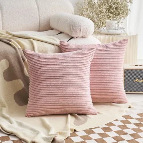Miniatura 27 de Demetex Juego de 2 fundas de almohada rosas de 18 x 18 pulgadas, fundas de almohada cuadradas de pana para dormitorio, sala de estar, juego de 2, 18