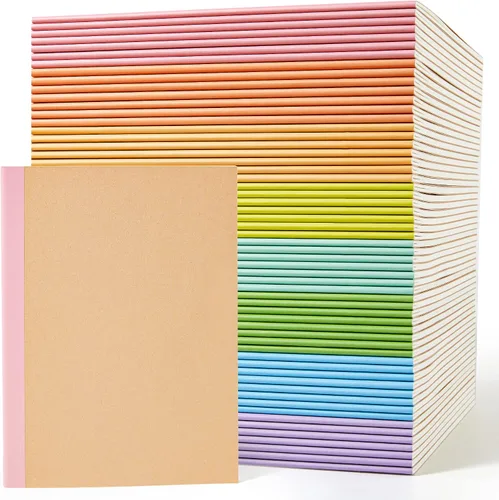 Miniatura 7 de feela Paquete de 56 cuadernos de composición a granel, con cubierta de papel kraft con rayas universitarias en blanco, diarios de viaje con espinas