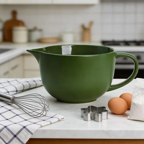 Miniatura 2 de Gaolinci Tazón de cerámica simple de color sólido para cocina, cuenco grande de 1 cuarto de galón, con boquilla de vertido y mango