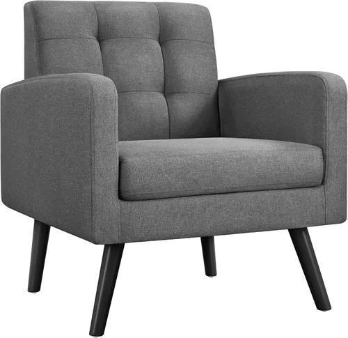 Miniatura 12 de Yaheetech Sillas de acento de mediados del siglo, silla moderna tapizada para sala de estar, sillón acogedor con respaldo abotonado y patas de Azul