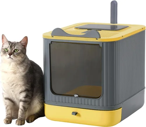 Miniatura 8 de Caja de arena plegable para gatos, caja de arena totalmente cerrada con tapa, cajas de arena cubiertas para gatitos con cuchara, control de olores