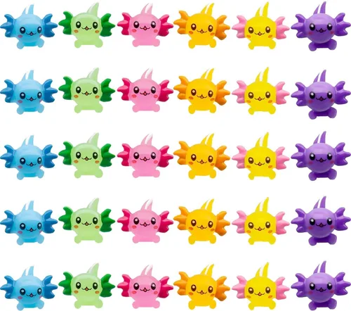 X Hot Popcorn 30 mini ajolotes coloridos de resina, figuras de animales en miniatura, adornos de decoración de tartas para suministros de bricolaje,