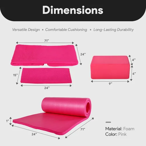 Miniatura 2 de BalanceFrom Juego de yoga de 7 piezas con esterilla extra gruesa de 71 x 24 x 1 pulgadas y correa de transporte – Incluye 2 bloques, correa de Rosado