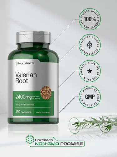 Miniatura 6 de Horbäach Cápsulas de raíz de valeriana 150 unidades Suplemento de extracto Sin OMG, sin gluten