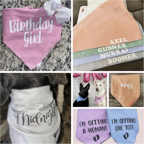 Miniatura 5 de Bandanas de San Valentín para perro, diseño de rayas rosadas, pechera ajustable para razas de perro, lindo pañuelo de algodón para perros pequeños