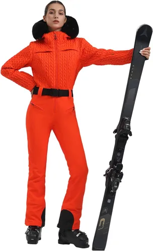 Miniatura 39 de GSOU SNOW Traje de esquí para mujer, traje de nieve delgado de una pieza, chaqueta de nieve, impermeable, resistente al viento, deportes al aire