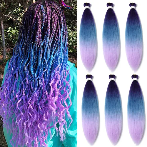 Miniatura 45 de Extensiones de cabello trenzado morado preestiradas, 20 pulgadas, 2 piezas de cabello sintético trenzado para niñas y mujeres, fiesta, disfraz