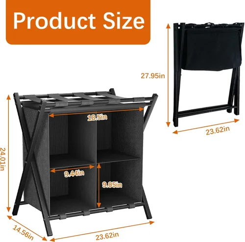 Miniatura 4 de Huhote Portaequipajes para habitación de invitados, soporte plegable para maleta con estante de almacenamiento de tela, soporte para equipaje