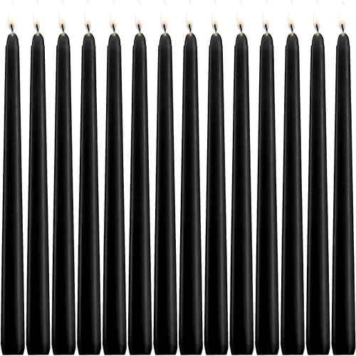 14 velas cónicas negras sin perfume, 10 pulgadas de alto y 3/4 pulgadas de grosor, 7.5 horas de combustión limpia, velas sin goteo para bodas,