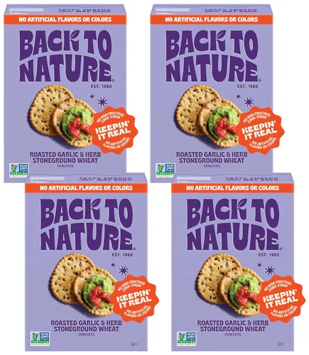 Back to Nature - Galletas de trigo Stoneground - Ajo y hierbas - Ingredientes reales como trigo de grano entero, semillas de lino y sal marina - Sin