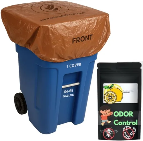 Miniatura 10 de Cubierta para tapa de bote de basura para exteriores, sello elástico de 64 galones, control de olor, aroma a limón, sin productos químicos