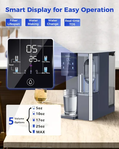 Miniatura 7 de Sistema de filtro de agua de 7 etapas por ósmosis inversa de mostrador, 528 galones de filtración de agua RO con jarra portátil, NSF/ANSI Ct910-azul