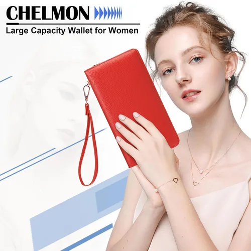 Miniatura 43 de Chelmon - Monedero para mujer de cuero genuino con bloqueo de señal RFID, para tarjetas de crédito