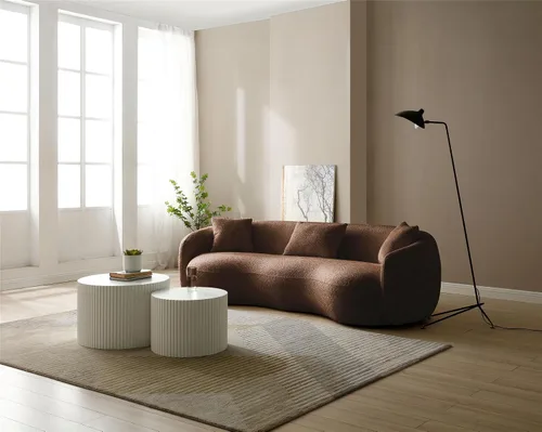 Miniatura 10 de Moderno sofá curvado de 4 asientos en tela transpirable 93.6 pulgadas de ancho elegante sofá de sala de estar con marco de madera maciza