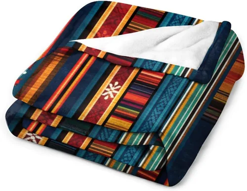 Miniatura 3 de Manta bohemia mexicana retro a rayas multicolor, manta bohemia étnica cálida de 30 x 40 pulgadas, suave manta de felpa mullida y acogedora manta