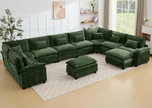 Miniatura 9 de Juego de sofá seccional modular de gran tamaño, sofá de nube convertible de asiento profundo, sofá esquinero grande en forma de L con cojines Beige