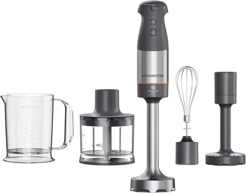 Kenwood Triblade XL HBM60.307GY Batidora de mano con batidor, taza medidora, prensa de patatas y batidora, tecnología SureGrip, velocidad variable,