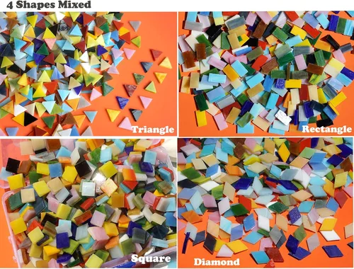 Miniatura 4 de Lanyani 1600 piezas/2.2 libras de azulejos de mosaico de vidrio mixto vibrante para manualidades, piezas de vitrales de catedral, colores y formas