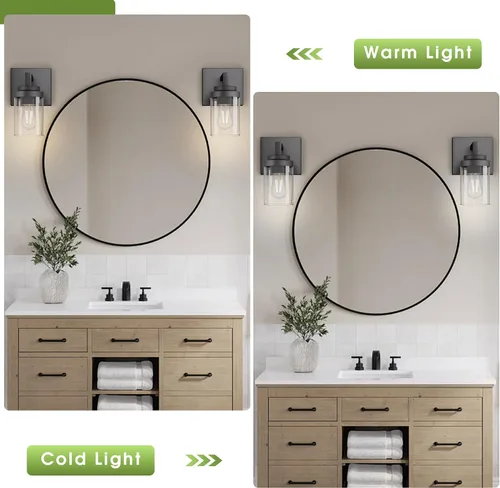 Miniatura 4 de Juego de 2 apliques de pared negros mate, con pantalla de cristal transparente, lámpara de montaje en pared para dormitorio, espejo y sala de estar