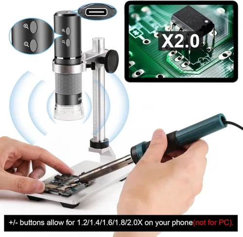 Miniatura 3 de Microscopio 4K con soporte profesional para iPhone Android PC, 50-1000X Microscopio digital USB endoscopio HD cámara para todos los teléfonos Gris