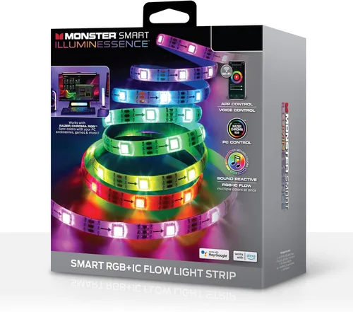 Miniatura 9 de Monster Tira de luces LED inteligentes RGB+IC de 25 pies, tira de luces reactivas de sonido para dormitorio, control de aplicación y voz, tira