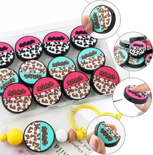 Miniatura 5 de Sunrony 12 piezas de abalorios focales de silicona para hacer llaveros, abalorios focales de silicona para mamá para bolígrafos, abalorios