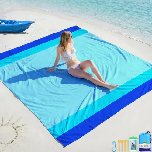 Miniatura 23 de BYDOLL Manta de playa impermeable a prueba de arena, grande sin arena, 78 x 81 pulgadas, 10 x 9 pies, manta ligera de gran tamaño sin arena, manta