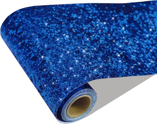 CRE8TIVE Papel tapiz con purpurina gruesa, para despegar y pegar, color azul, para dormitorio, lentejuelas brillantes, borde de pared, papel