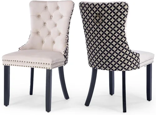 Miniatura 136 de Juego de 2 sillas de comedor tapizadas de terciopelo, sillas laterales de cocina de estilo moderno con ribete de cabeza de clavo y patas de madera