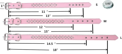 Miniatura 5 de Collares de piel auténtica con diamantes de imitación para perros pequeños y medianos de 1 pulgada de ancho Rosado