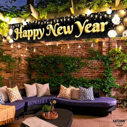 Miniatura 3 de KatchOn, Pancarta Grande de Feliz Año Nuevo 2026-120x20 Pulgadas Pancarta de NYE Letrero de Feliz Año Nuevo para el Jardín para Decoraciones