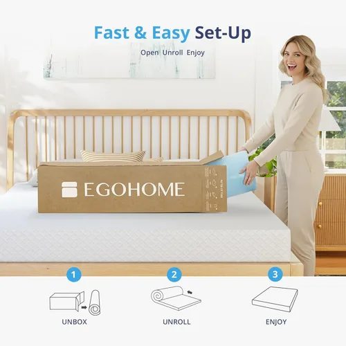 Miniatura 6 de EGOHOME - Cubrecolchón de espuma viscoelástica Queen de 4 pulgadas, con gel refrescante y almohadilla para aliviar la presión en una caja, artículos
