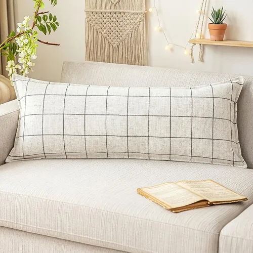 Boho Decor - Funda de almohada lumbar larga color blanco crema de 14 x 36 pulgadas, almohadas decorativas para cama, 14 x 36 pulgadas, funda de
