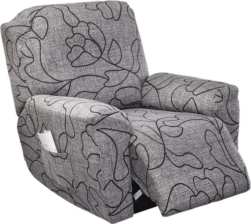 CRFATOP Funda para sillón reclinable con estampado floral con bolsillos, funda única para sillón reclinable, 4 piezas, funda para sillón reclinable