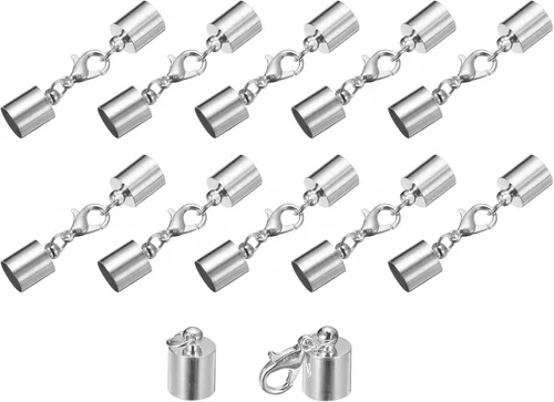 Miniatura 31 de uxcell Juego de 10 tapas de cuero de 0.315 in con cierres de pinza de langosta, terminadores de barril para hacer pulseras de cuero, tono bronce