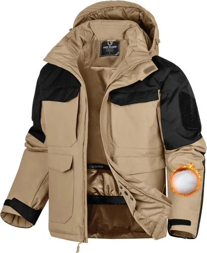 Miniatura 11 de FREE SOLDIER Chaqueta de esquí impermeable para hombre, abrigo cálido de invierno para nieve, snowboard con múltiples bolsillos, capucha desmontable
