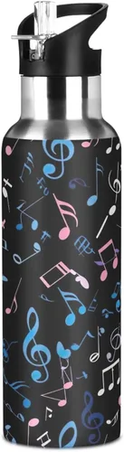 Miniatura 8 de Colorful Musical Notes Insulated Stainless Steel Water Bottle with Straw 20 Oz Leakproof Water Bottles, BPA-Free Sports Water Bottle with Straw