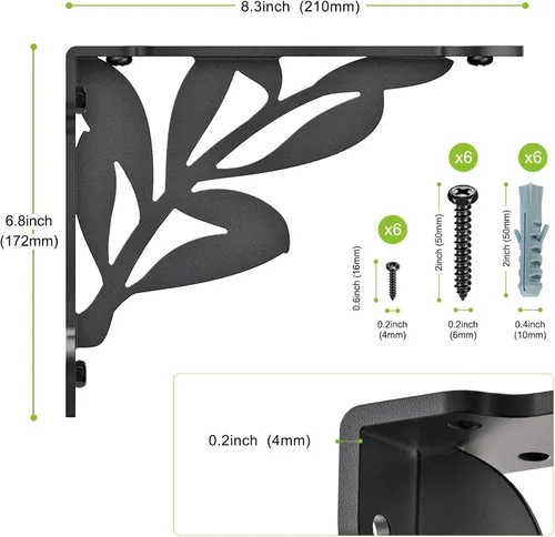 Miniatura 6 de SELEWARE Soportes de estante resistentes de 8 pulgadas, soportes de estantes de rama, 300 libras de capacidad, soportes decorativos en L de metal